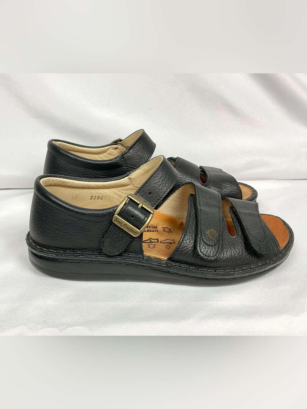 Finn Comfort Baltrum Black Leather Sandals Closed Heel Adjustable Straps Sz 37
